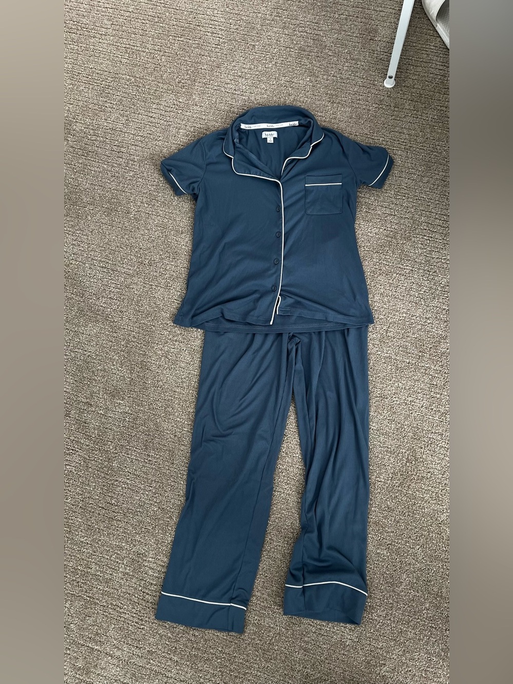 Nicole Miller Navy Blue Short Sleeve Pajama Set with White Piping